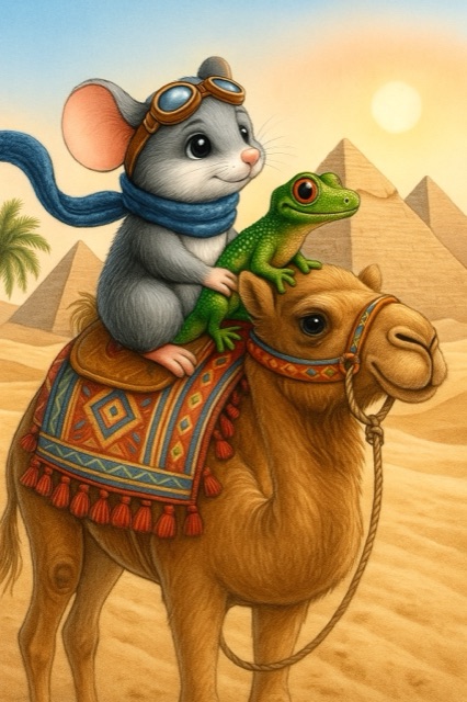 Mira Mouse riding a camel