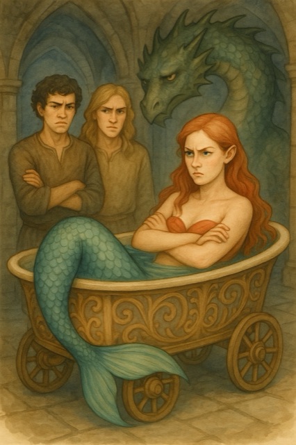 Merry the mermaid with Sam and Hasan